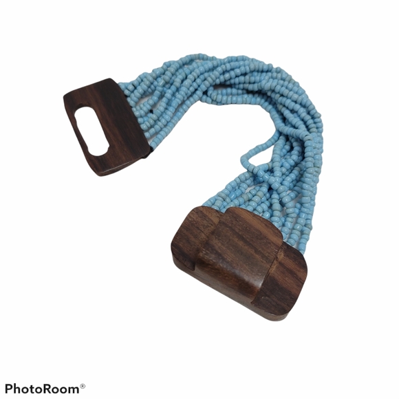 Stretch Cuff Style Real Wood Walnut Statement Bracelet - Picture 4 of 8